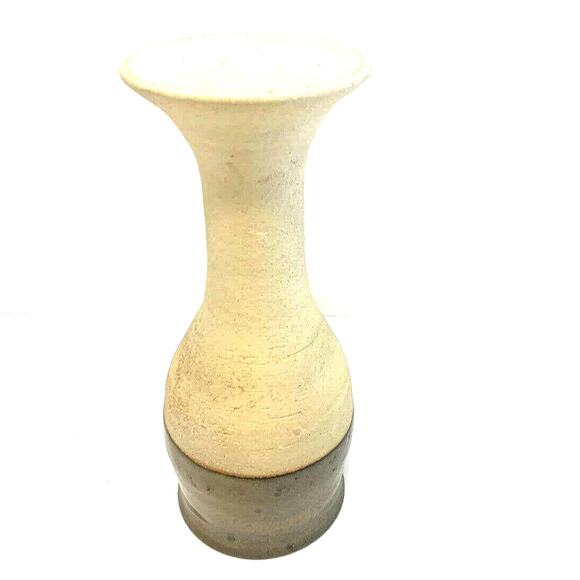 Vintage Wine Goblet Candle Holder Studio Art Pottery Stoneware Brown Glaze Cream - Picture 3 of 4